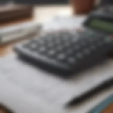 A close-up of a calculator and tax documents symbolizing financial analysis.