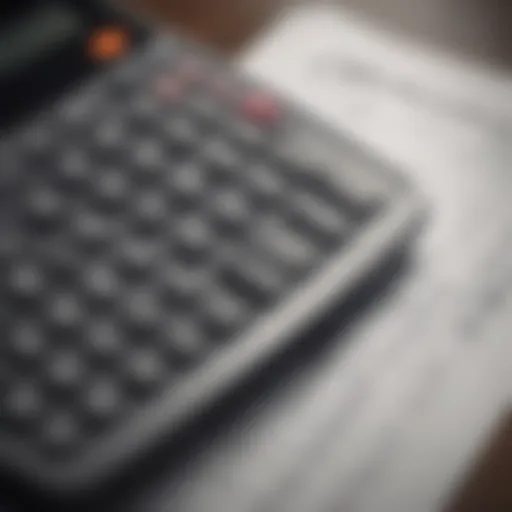 A close-up of a calculator and financial documents indicating budget planning for a car purchase