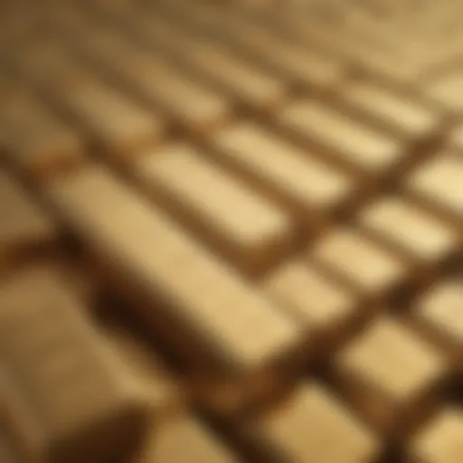 A close-up view of gold bars stacked neatly