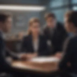 A diverse group of professionals strategizing in a modern office