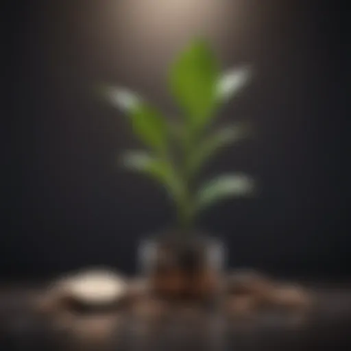 Symbolizing financial recovery with a growing plant emerging from coins