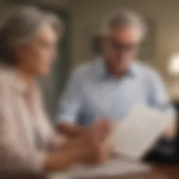 A senior reviewing financial documents with a counselor.