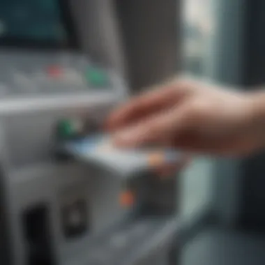 Close-up of a prepaid card being inserted into an ATM